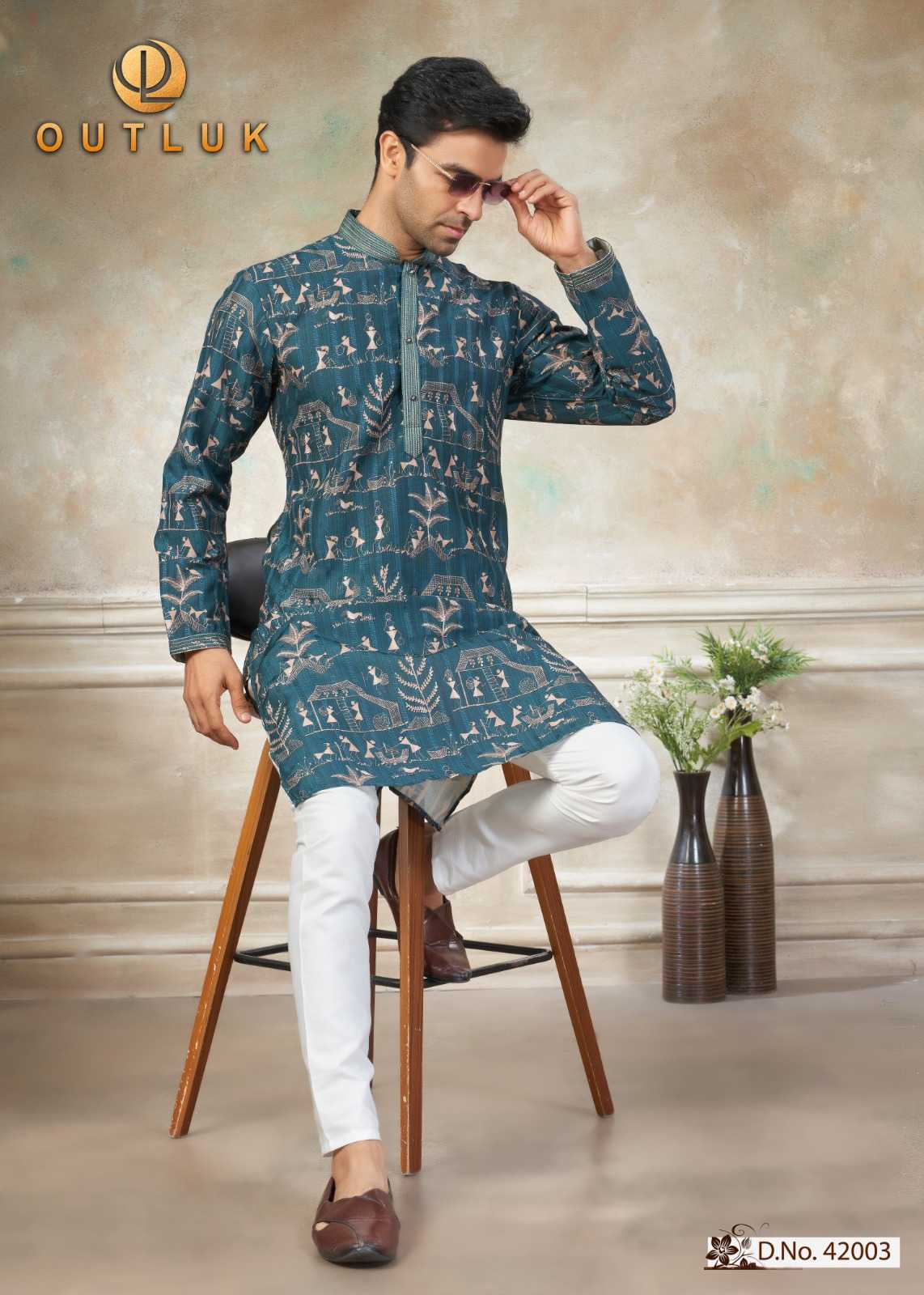 Ynf Cotton KESH530 Outluk Wedding 42 Mens Wear Wholesale Mens Kurtas Men Kurta Pajama Mens Printed Shirts Manufacturer- Kapda Export