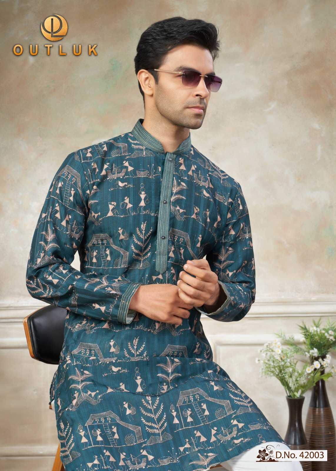 Ynf Cotton KESH530 Outluk Wedding 42 Mens Wear Wholesale Mens Kurtas Men Kurta Pajama Mens Printed Shirts Manufacturer- Kapda Export