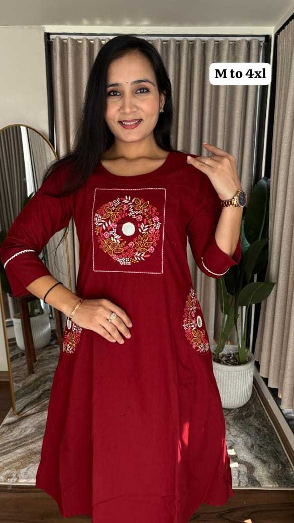Ynf Cotton KESH623 COTTON Kurti Wholesale Embroidered Kurtis A-Line Kurtis Kurti With Palazzo Manufacturer- Kapda Export