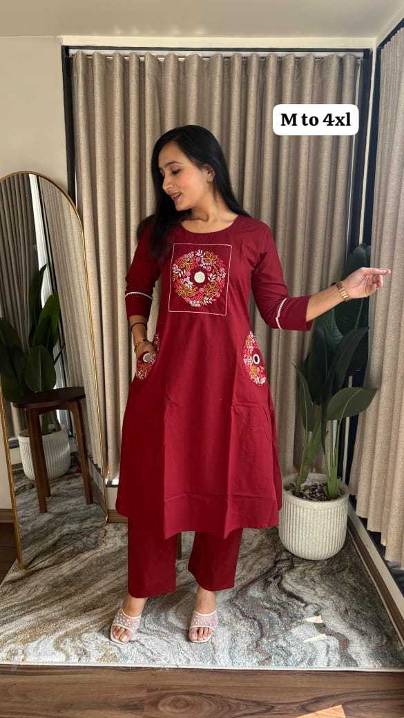 Ynf Cotton KESH623 COTTON Kurti Wholesale Embroidered Kurtis A-Line Kurtis Kurti With Palazzo Manufacturer- Kapda Export