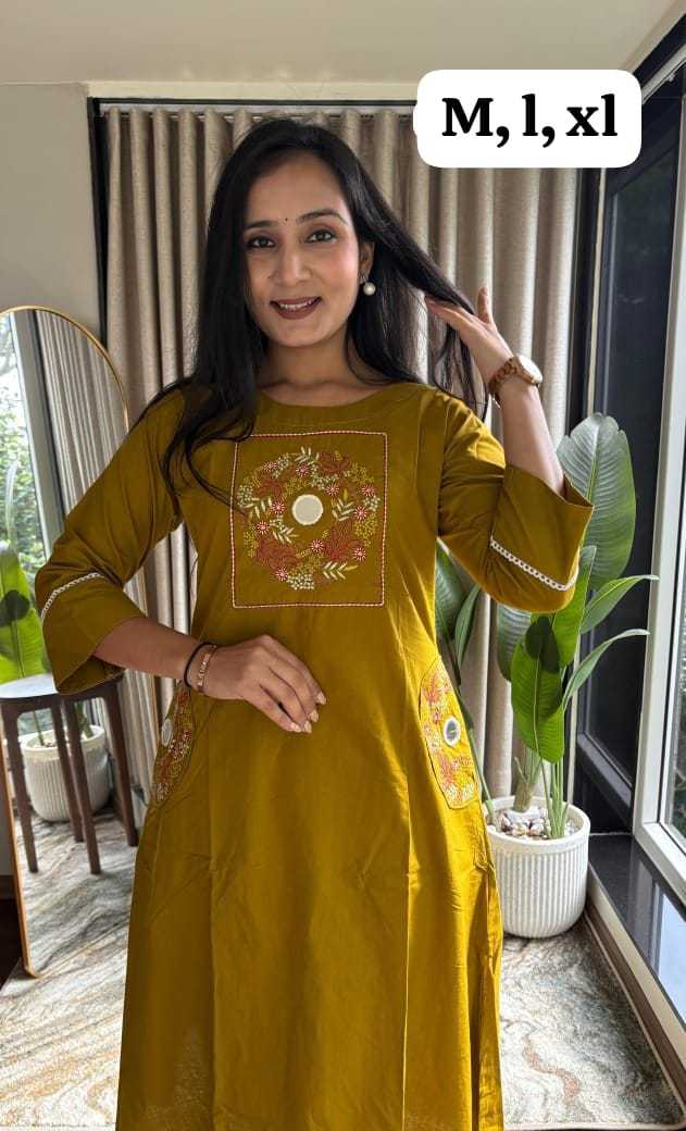 Ynf Cotton KESH623 COTTON Kurti Wholesale Embroidered Kurtis A-Line Kurtis Kurti With Palazzo Manufacturer- Kapda Export