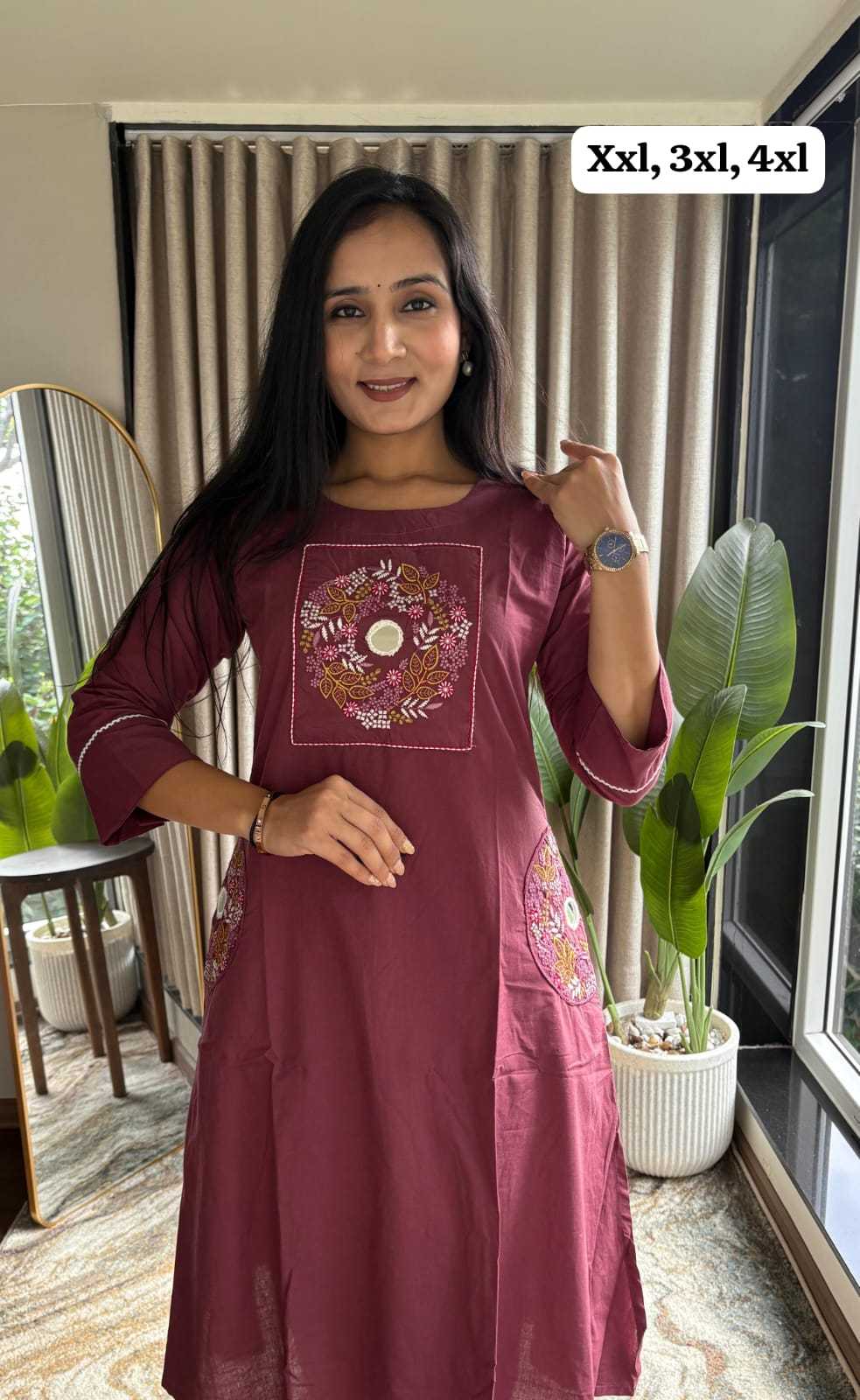 Ynf Cotton KESH623 COTTON Kurti Wholesale Embroidered Kurtis A-Line Kurtis Kurti With Palazzo Manufacturer- Kapda Export