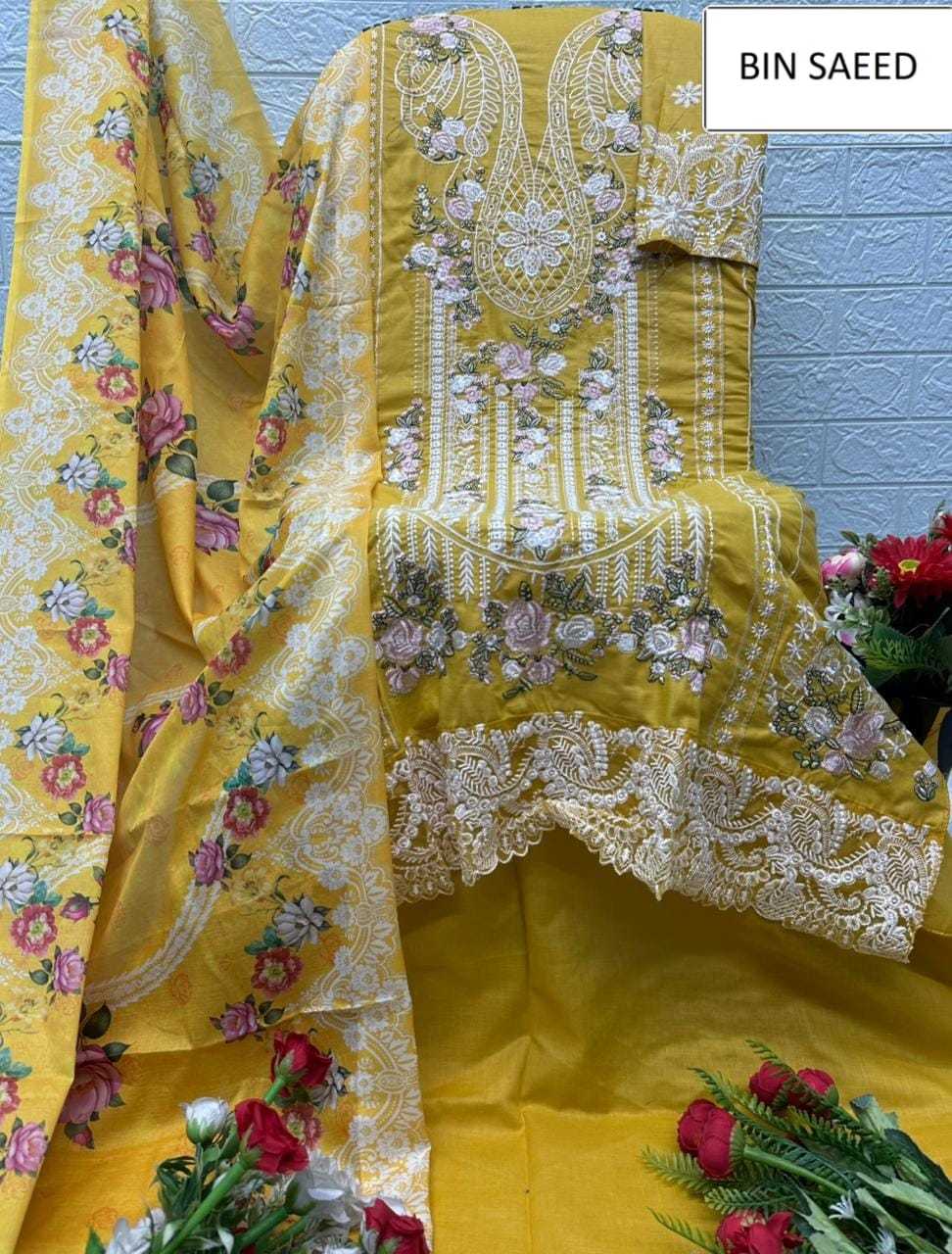 Ynf Cotton KESH677 BIN SAEED 15068 Suits & Dresses Wholesale Ladies Suits Embroidery Suits Palazzo Suit Semi-Stitched Suits Manufacturer- Kapda Export