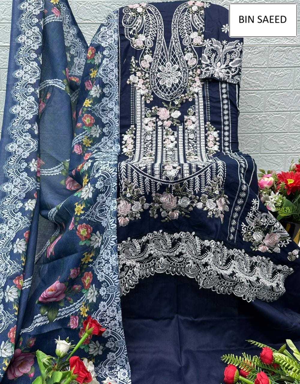 Ynf Cotton KESH677 BIN SAEED 15068 Suits & Dresses Wholesale Ladies Suits Embroidery Suits Palazzo Suit Semi-Stitched Suits Manufacturer- Kapda Export