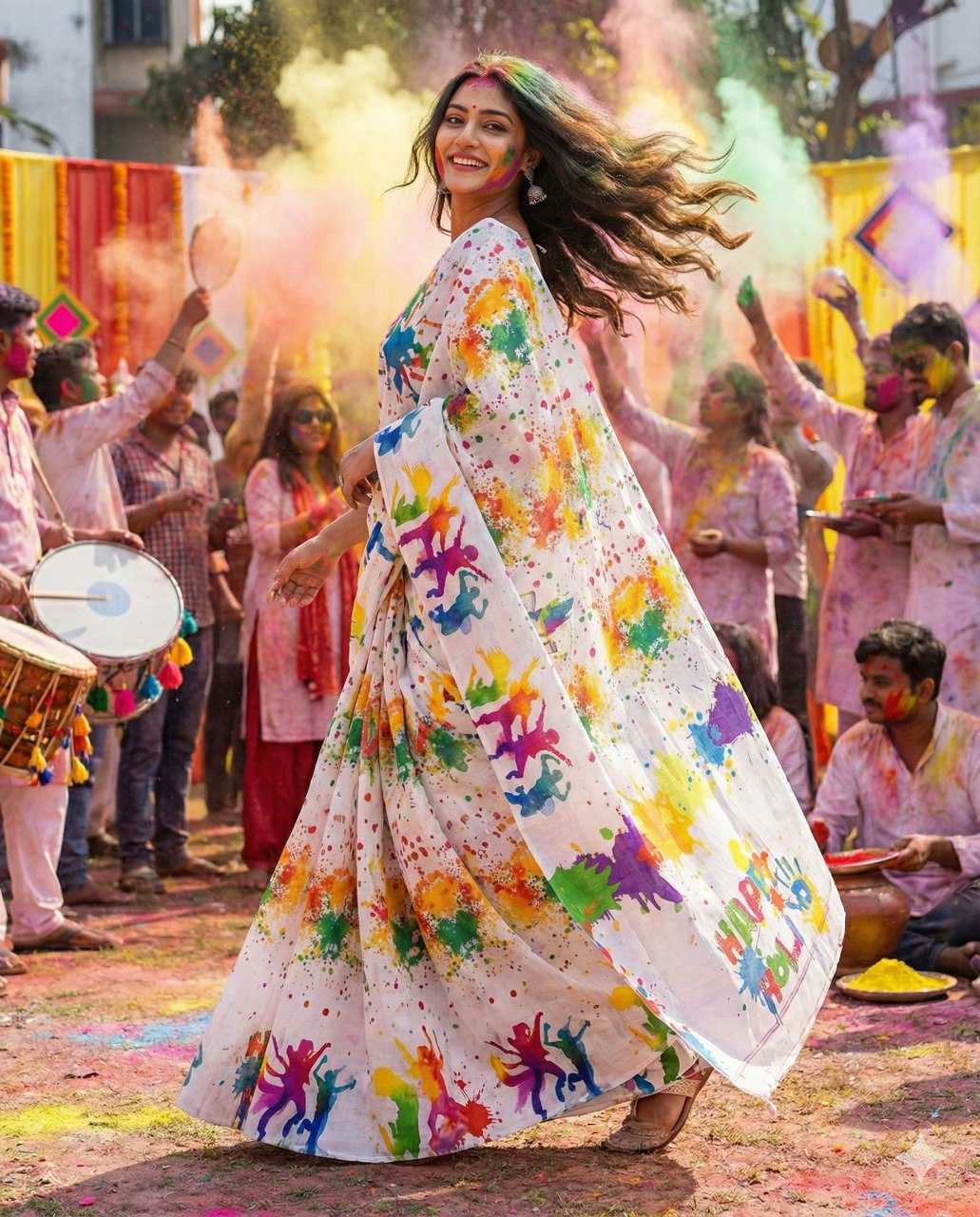 Ynf Cotton Linen RIN132 2036 Sarees Festive Collections Wholesale Printed Sarees Festive Sarees Holi Collections Manufacturer- Kapda Export