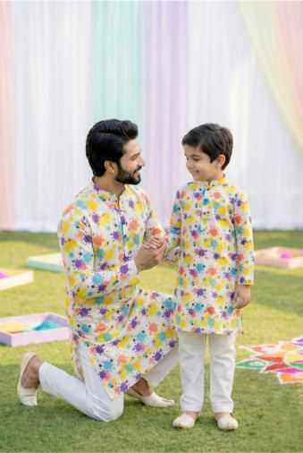 Ynf Cotton RIN223 Father-Son Combo Kurta Pyjama Mens Wear Kids Wear Wholesale Boys Kurta Pyjama Mens Kurta Pyjama Kids Traditional Outfits Manufacturer- Kapda Export