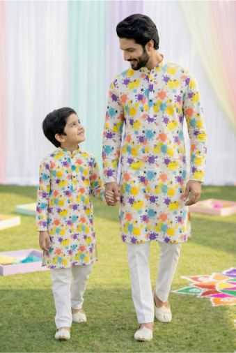 Ynf Cotton RIN223 Father-Son Combo Kurta Pyjama Mens Wear Kids Wear Wholesale Boys Kurta Pyjama Mens Kurta Pyjama Kids Traditional Outfits Manufacturer- Kapda Export
