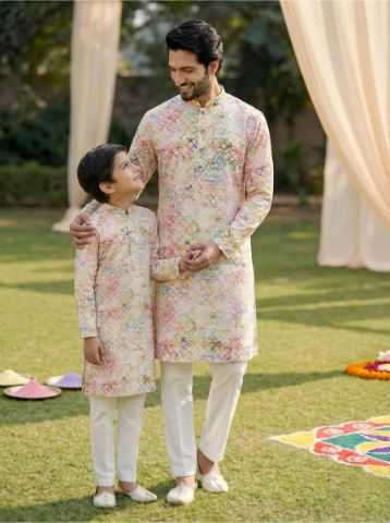 Ynf Cotton RIN223 Father-Son Combo Kurta Pyjama Mens Wear Kids Wear Wholesale Boys Kurta Pyjama Mens Kurta Pyjama Kids Traditional Outfits Manufacturer- Kapda Export