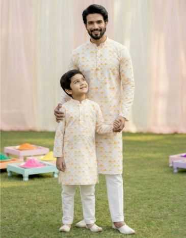 Ynf Cotton RIN223 Father-Son Combo Kurta Pyjama Mens Wear Kids Wear Wholesale Boys Kurta Pyjama Mens Kurta Pyjama Kids Traditional Outfits Manufacturer- Kapda Export