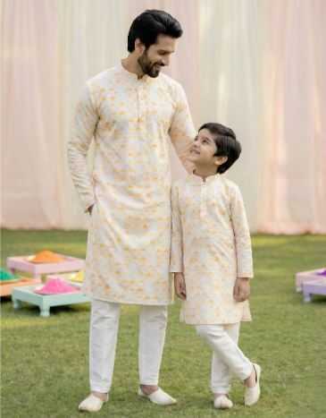 Ynf Cotton RIN223 Father-Son Combo Kurta Pyjama Mens Wear Kids Wear Wholesale Boys Kurta Pyjama Mens Kurta Pyjama Kids Traditional Outfits Manufacturer- Kapda Export