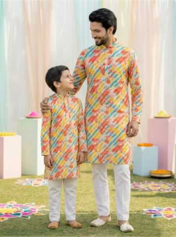 Ynf Cotton RIN223 Father-Son Combo Kurta Pyjama Mens Wear Kids Wear Wholesale Boys Kurta Pyjama Mens Kurta Pyjama Kids Traditional Outfits Manufacturer- Kapda Export