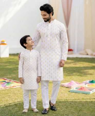 Ynf Cotton RIN223 Father-Son Combo Kurta Pyjama Mens Wear Kids Wear Wholesale Boys Kurta Pyjama Mens Kurta Pyjama Kids Traditional Outfits Manufacturer- Kapda Export