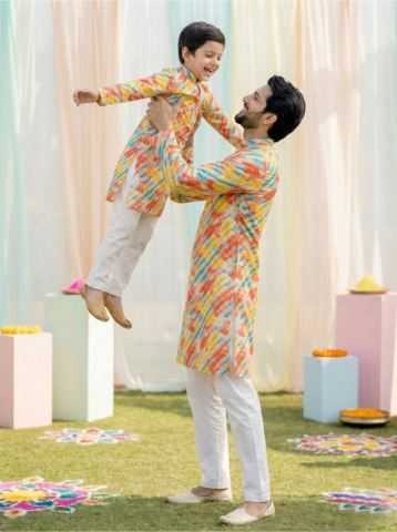 Ynf Cotton RIN223 Father-Son Combo Kurta Pyjama Mens Wear Kids Wear Wholesale Boys Kurta Pyjama Mens Kurta Pyjama Kids Traditional Outfits Manufacturer- Kapda Export