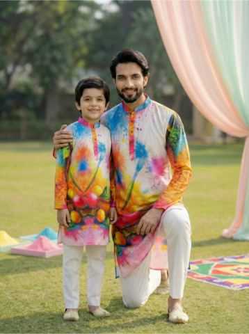 Ynf Cotton RIN223 Father-Son Combo Kurta Pyjama Mens Wear Kids Wear Wholesale Boys Kurta Pyjama Mens Kurta Pyjama Kids Traditional Outfits Manufacturer- Kapda Export