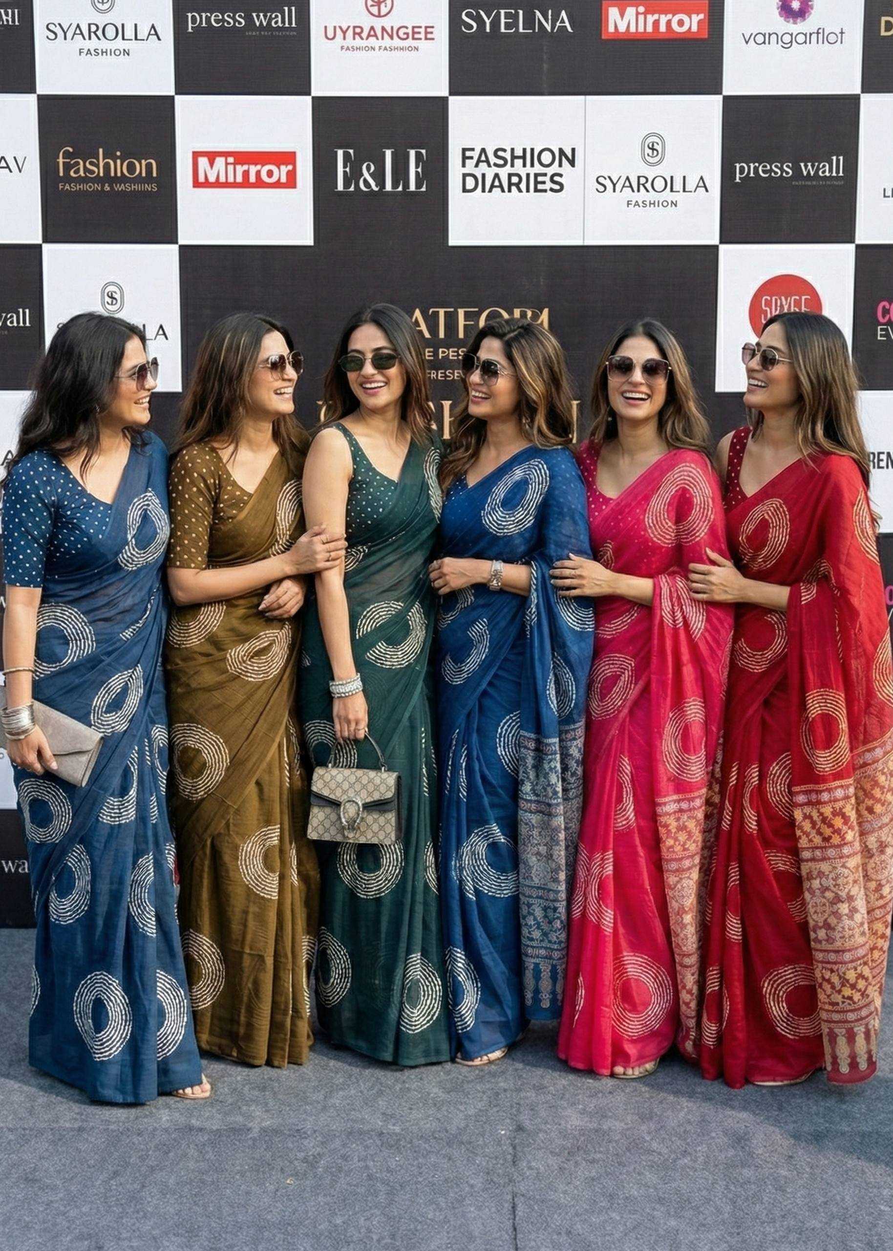 Ynf Cotton RIN229 10 Sarees Wholesale Printed Sarees Ajrakh Sarees Kalamkari Sarees Manufacturer- Kapda Export