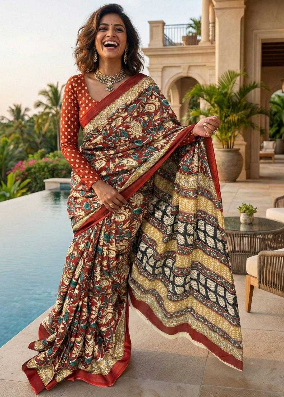 Ynf Cotton RIN229 arjun Sarees Wholesale Block Print Sarees Kalamkari Sarees Mulmul Cotton Sarees Manufacturer- Kapda Export