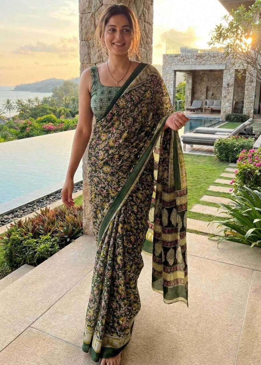 Ynf Cotton RIN229 arjun Sarees Wholesale Block Print Sarees Kalamkari Sarees Mulmul Cotton Sarees Manufacturer- Kapda Export