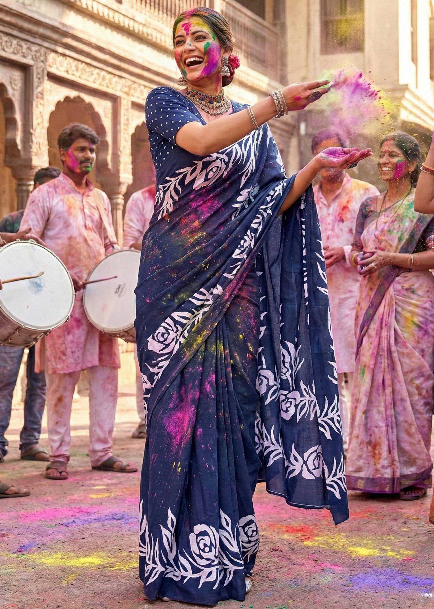 Ynf Cotton RIN229 Bloc Sarees Festive Collections Wholesale Printed Sarees Festive Sarees Holi Collections Manufacturer- Kapda Export