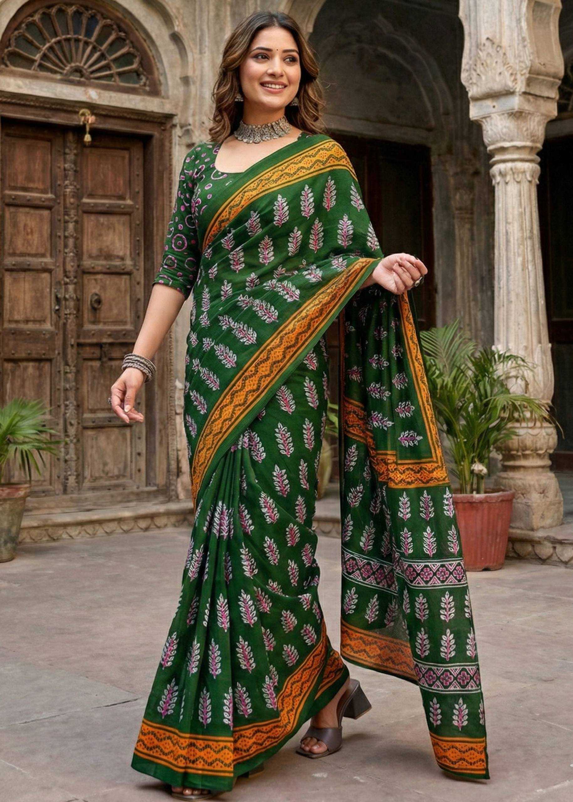 Ynf Cotton RIN229 Block Sarees Wholesale Designer Sarees Printed Sarees Casual Sarees Manufacturer- Kapda Export