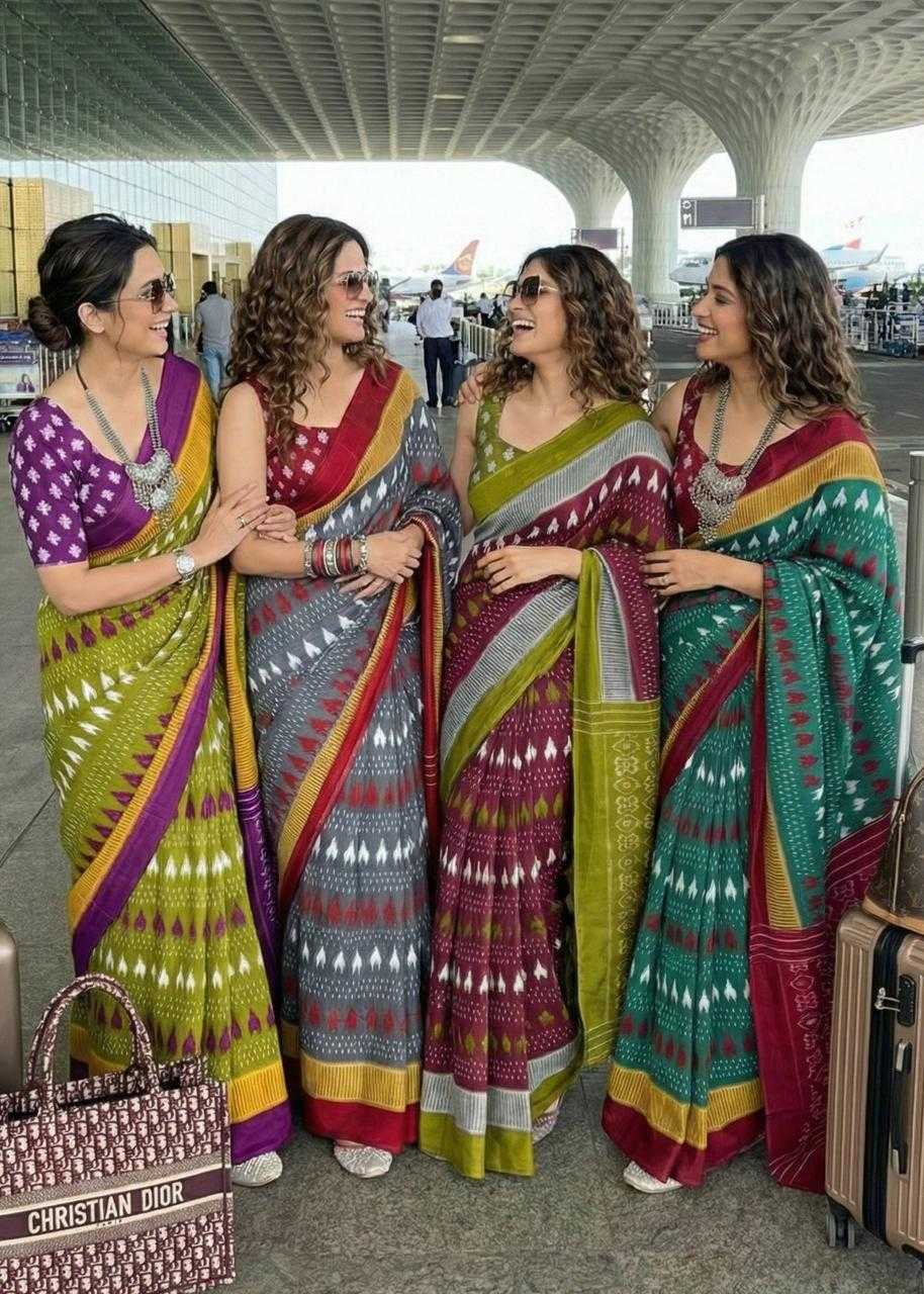 Ynf Cotton RIN229 ELAX Sarees Wholesale Printed Sarees Ikkat Saree Mulmul Cotton Sarees Manufacturer- Kapda Export