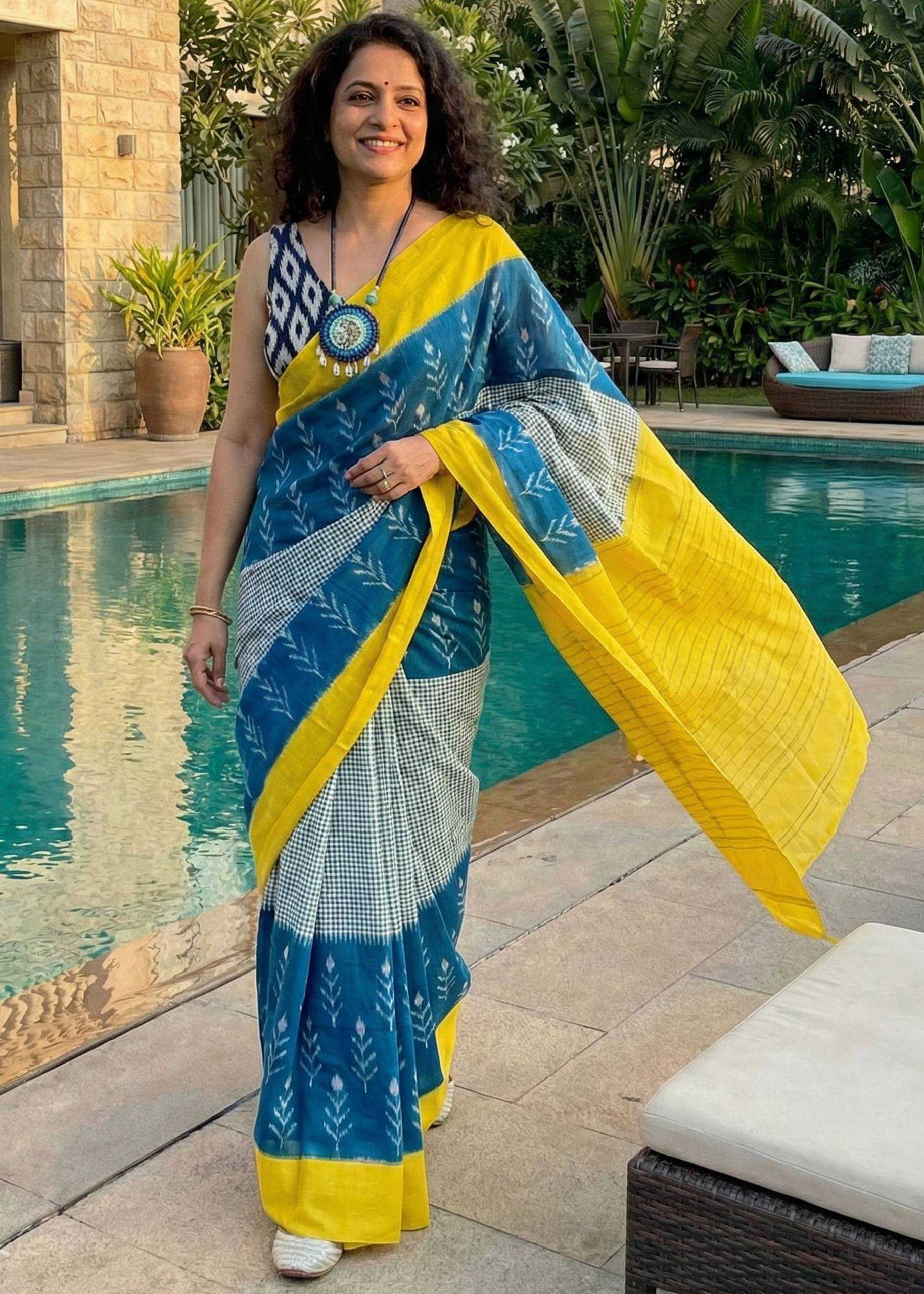 Ynf Cotton RIN229 Goal Sarees Wholesale Printed Sarees Ikkat Saree Cotton Sarees Manufacturer- Kapda Export