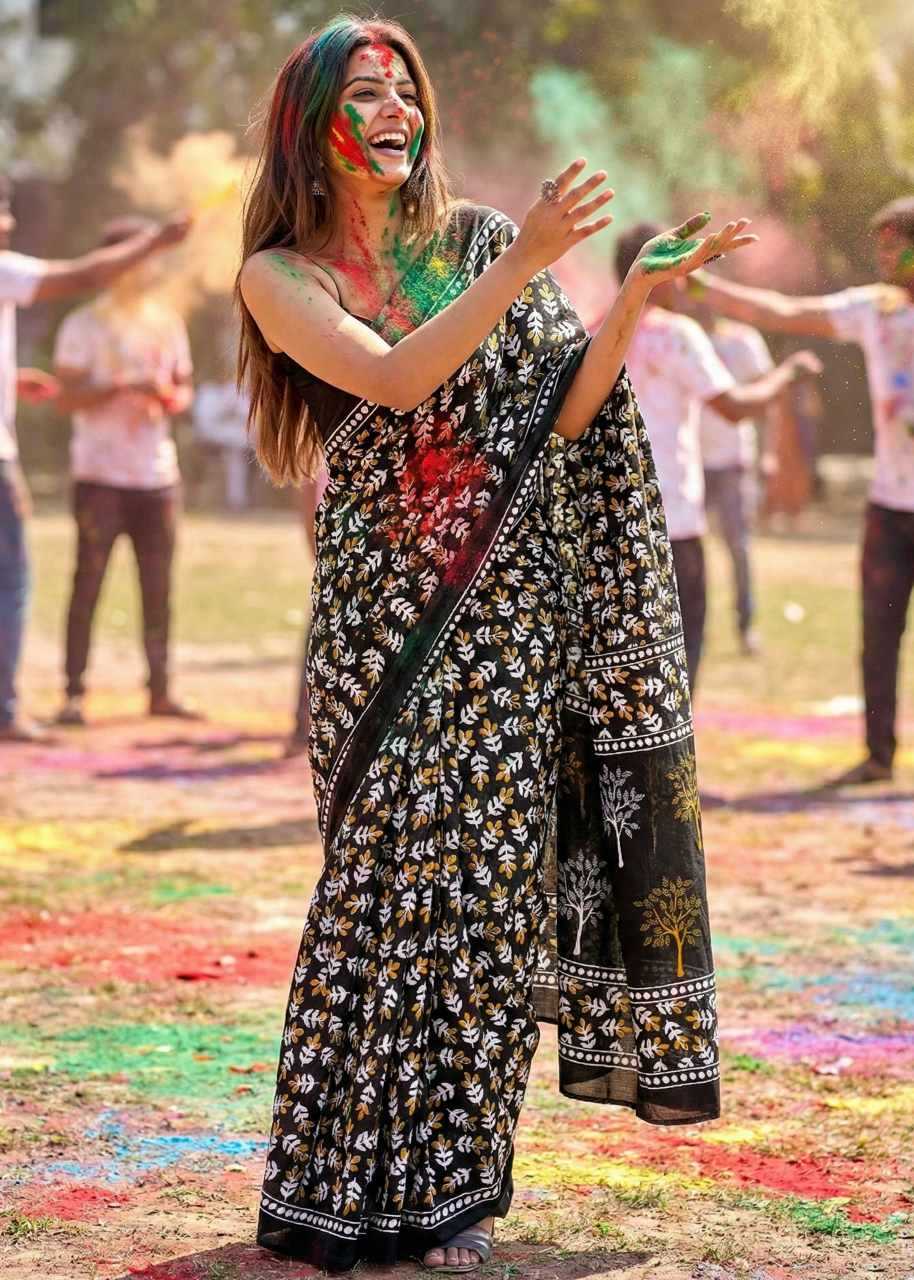 Ynf Cotton RIN229 Hand Sarees Festive Collections Wholesale Printed Sarees Festive Sarees Holi Collections Manufacturer- Kapda Export