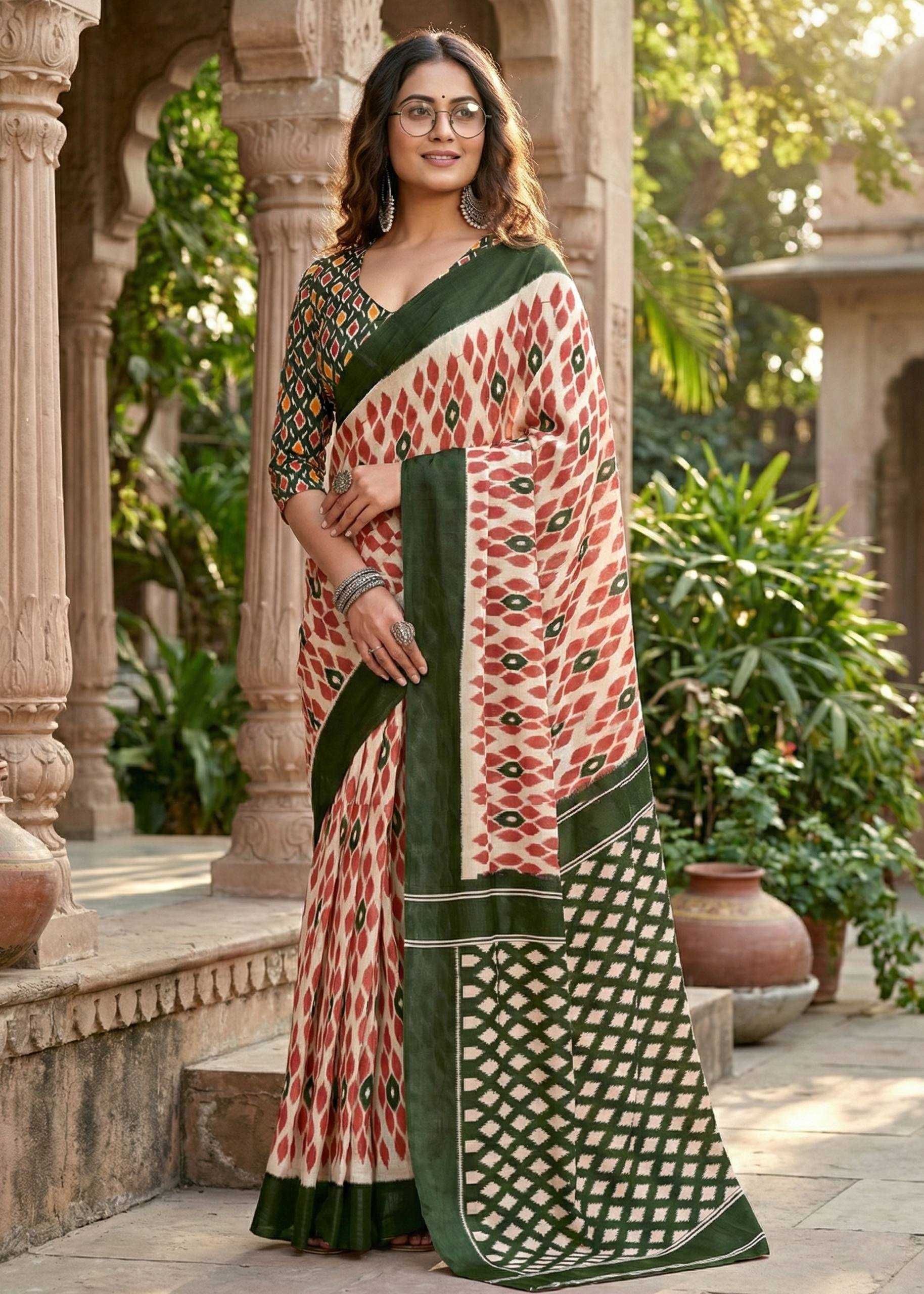 Ynf Cotton RIN229 Ikkat Sarees Wholesale Designer Sarees Printed Sarees Ikkat Saree Manufacturer- Kapda Export