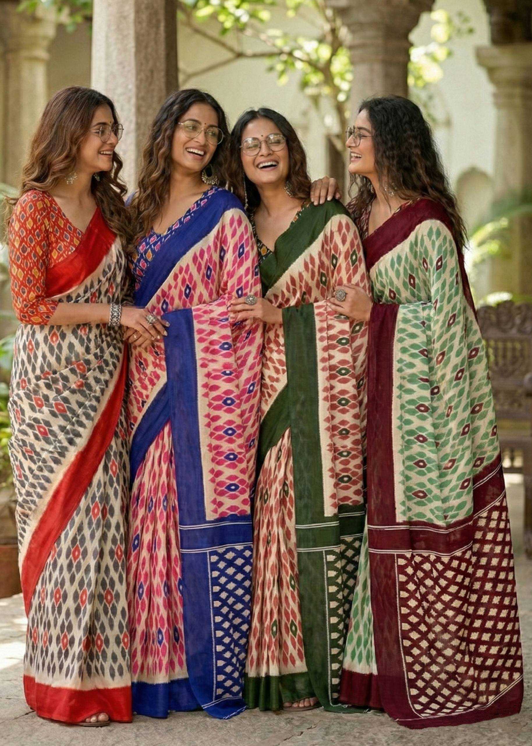 Ynf Cotton RIN229 Ikkat Sarees Wholesale Designer Sarees Printed Sarees Ikkat Saree Manufacturer- Kapda Export