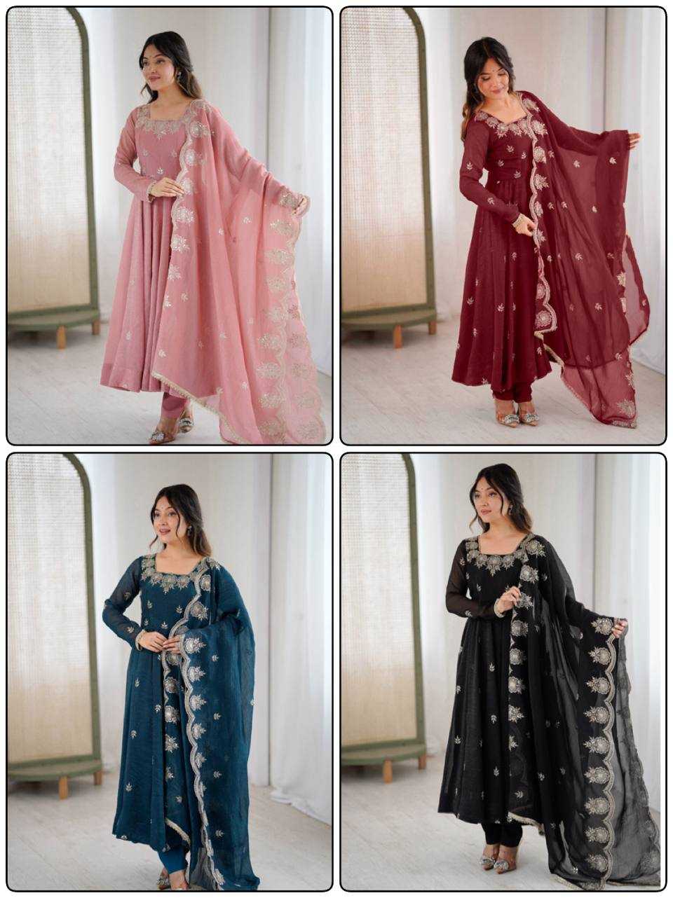 Ynf Crush Silk KESH499 5011 Gowns Wholesale Embroidery Gowns Silk Gowns Sequin Gowns Manufacturer- Kapda Export