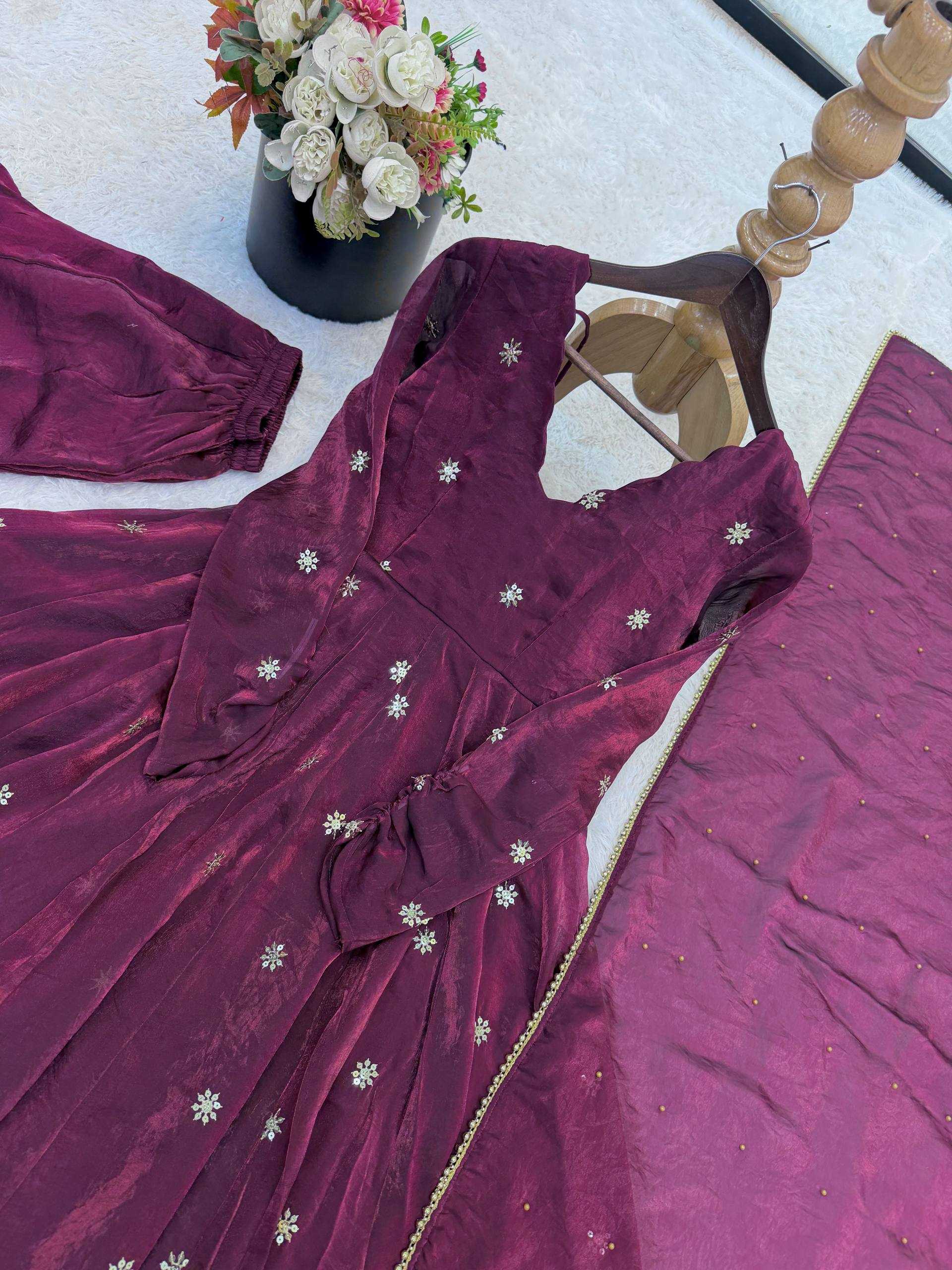 Ynf Crush Silk KESH499 5019 Gowns Wholesale Embroidery Gowns Silk Gowns Sequin Gowns Manufacturer- Kapda Export