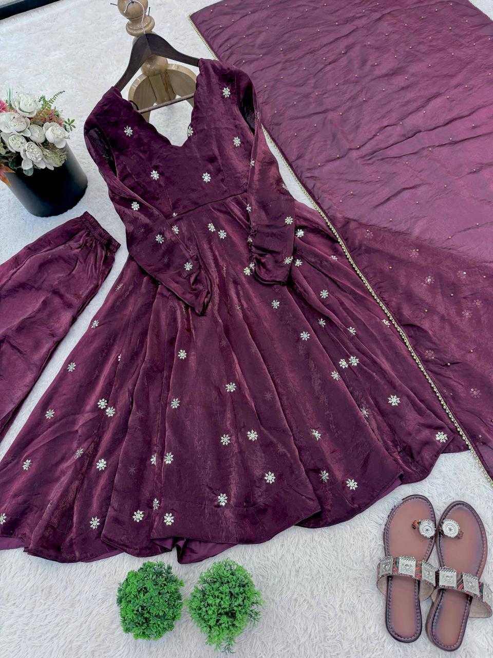 Ynf Crush Silk KESH499 5019 Gowns Wholesale Embroidery Gowns Silk Gowns Sequin Gowns Manufacturer- Kapda Export