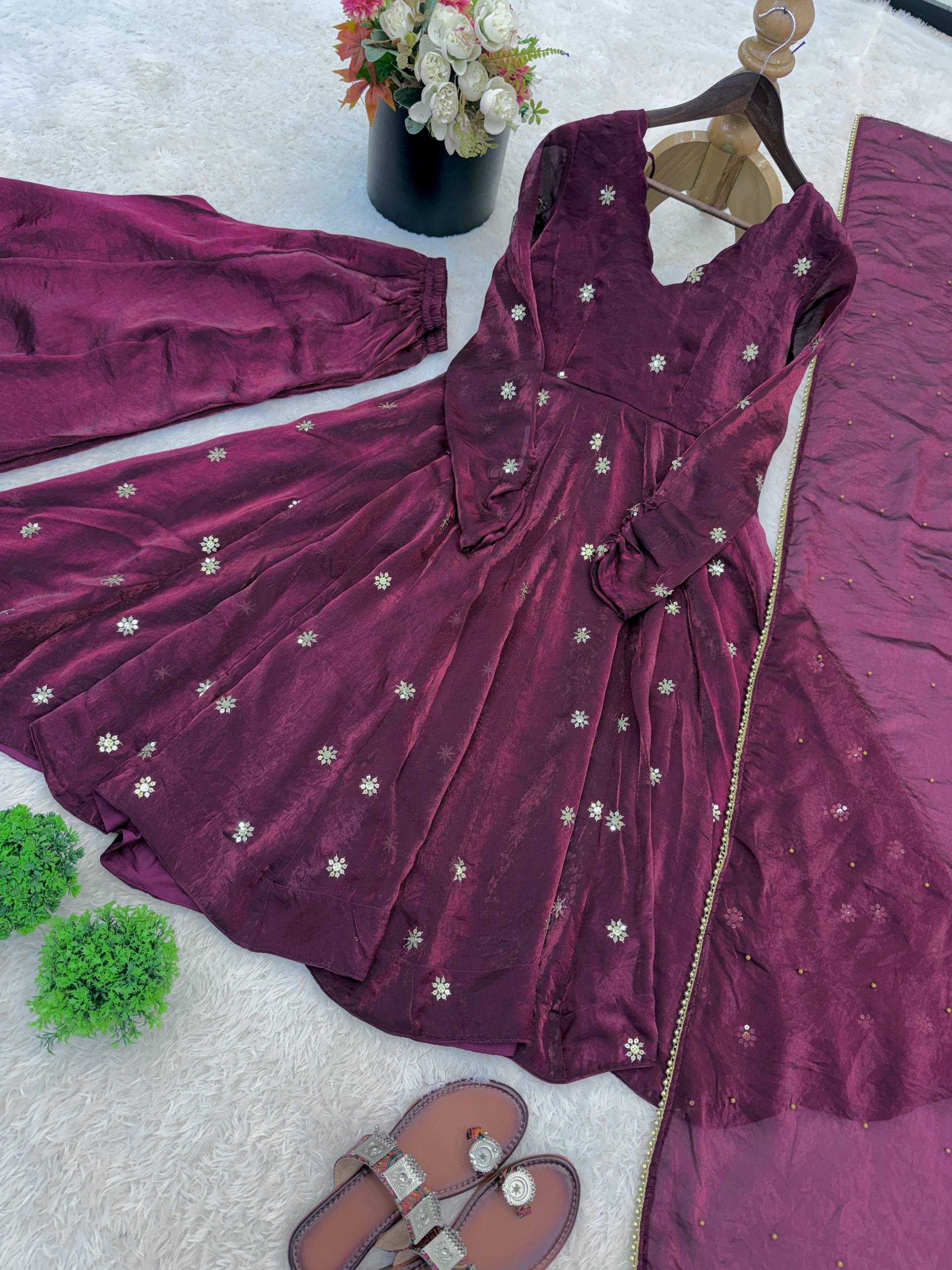 Ynf Crush Silk KESH499 5019 Gowns Wholesale Embroidery Gowns Silk Gowns Sequin Gowns Manufacturer- Kapda Export