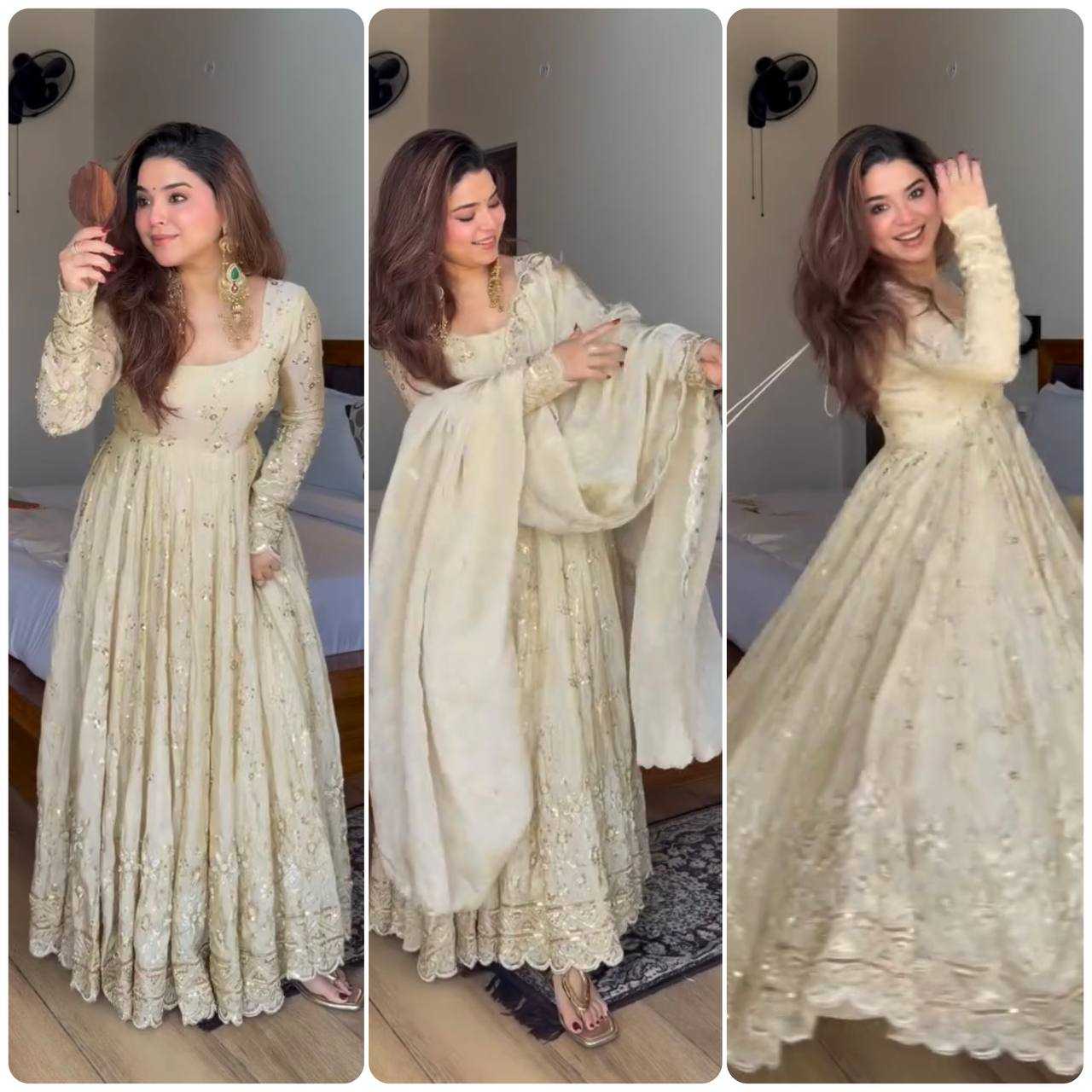 Ynf Crush Silk KESH499 5329 Gowns Wholesale Embroidery Gowns Designer Gowns Silk Gowns Manufacturer- Kapda Export