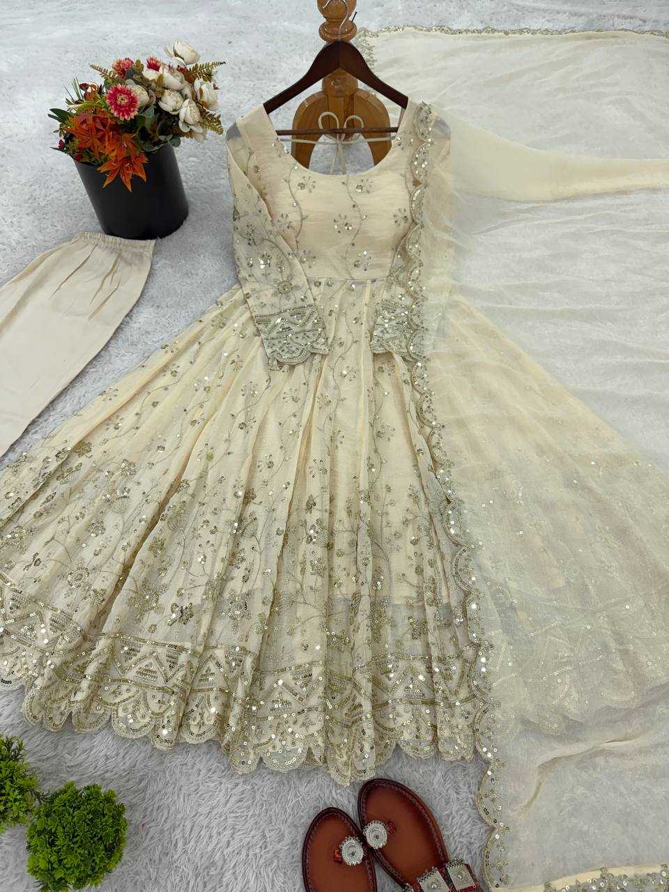 Ynf Crush Silk KESH499 5329 Gowns Wholesale Embroidery Gowns Designer Gowns Silk Gowns Manufacturer- Kapda Export