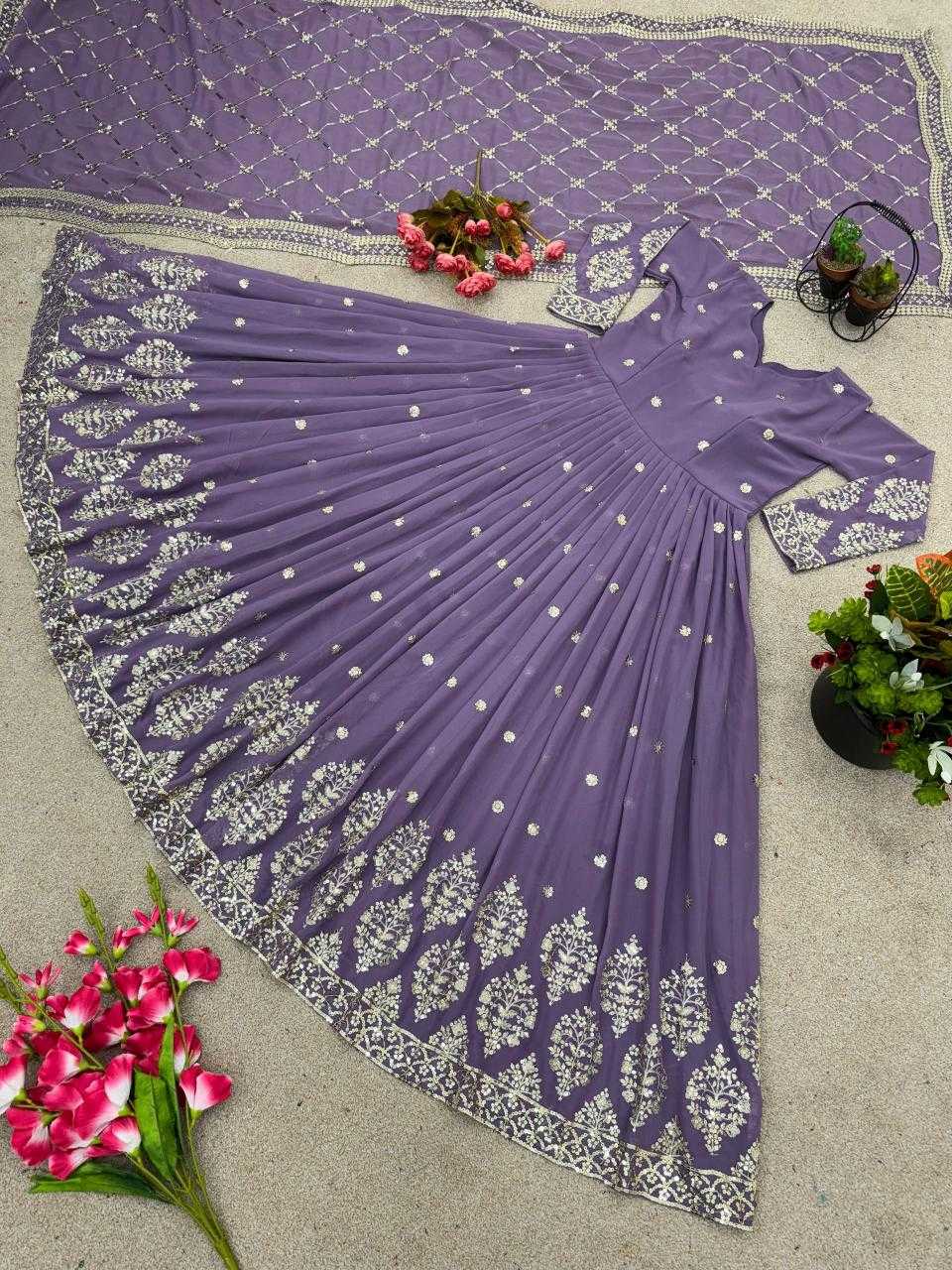 Ynf Faux Georgette KESH499 359 Gowns Wholesale Embroidery Gowns Georgette Gown Designer Gowns Manufacturer- Kapda Export