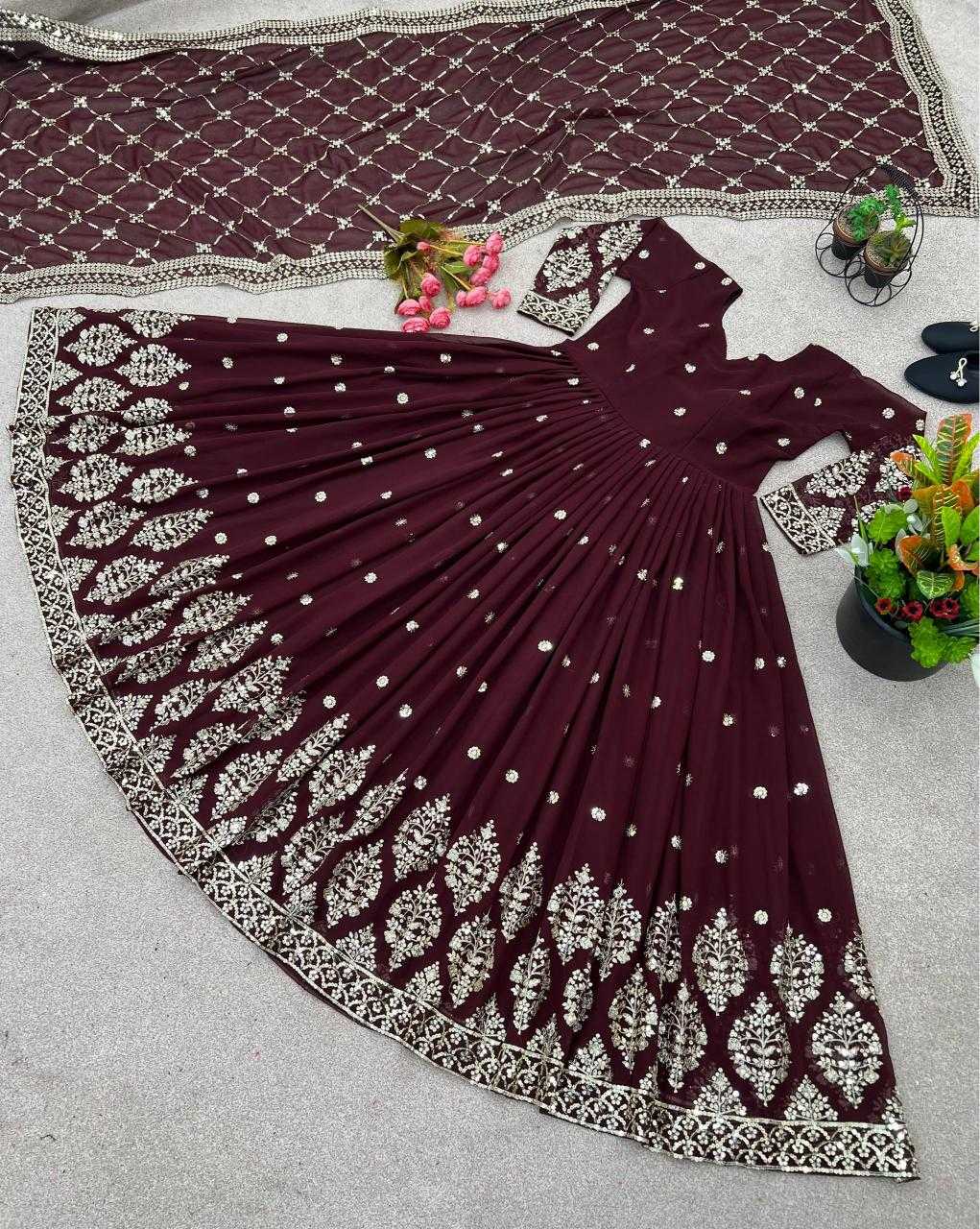 Ynf Faux Georgette KESH499 359 Gowns Wholesale Embroidery Gowns Georgette Gown Designer Gowns Manufacturer- Kapda Export