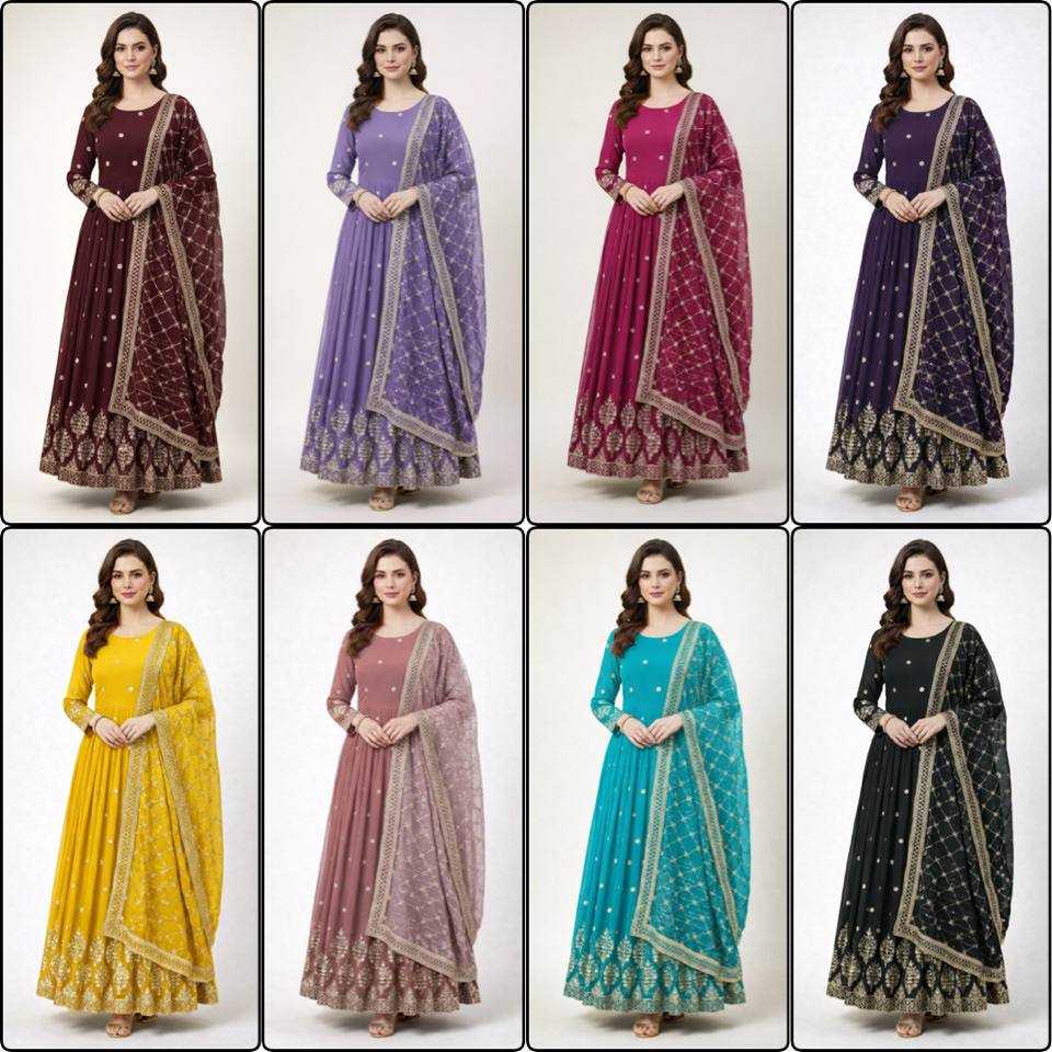 Ynf Faux Georgette KESH499 359 Gowns Wholesale Embroidery Gowns Georgette Gown Designer Gowns Manufacturer- Kapda Export