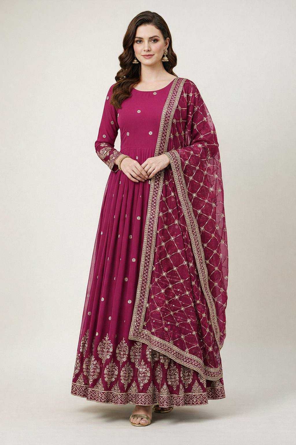 Ynf Faux Georgette KESH499 359 Gowns Wholesale Embroidery Gowns Georgette Gown Designer Gowns Manufacturer- Kapda Export