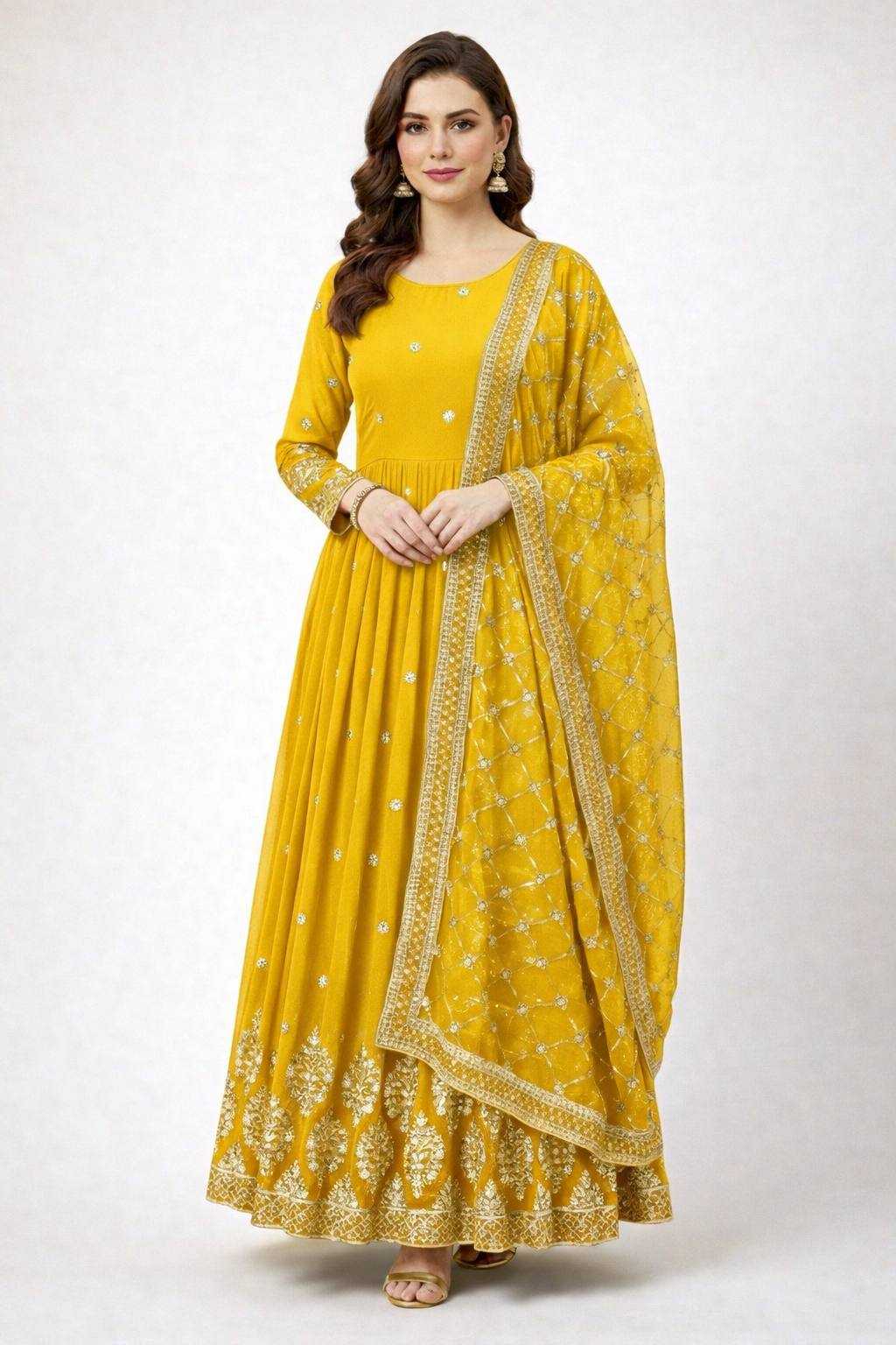 Ynf Faux Georgette KESH499 359 Gowns Wholesale Embroidery Gowns Georgette Gown Designer Gowns Manufacturer- Kapda Export