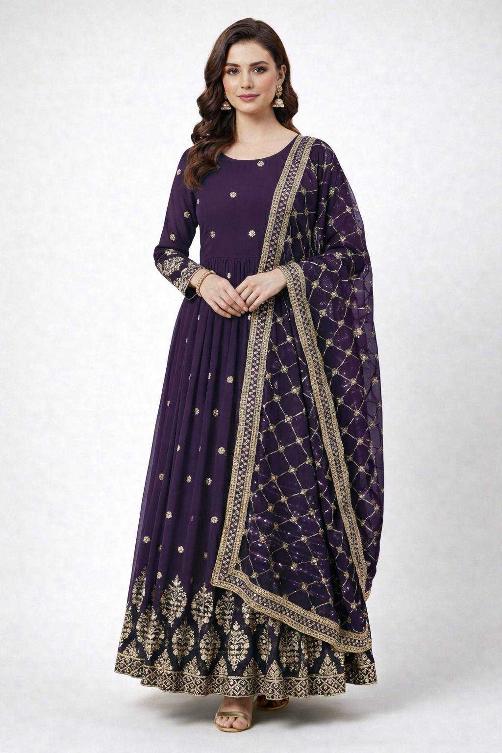 Ynf Faux Georgette KESH499 359 Gowns Wholesale Embroidery Gowns Georgette Gown Designer Gowns Manufacturer- Kapda Export