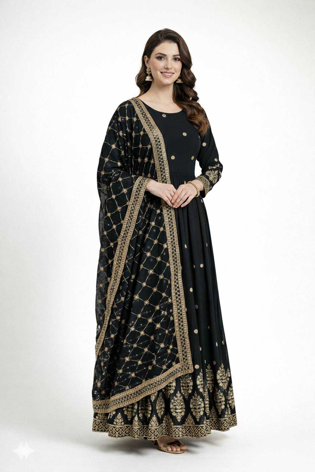 Ynf Faux Georgette KESH499 359 Gowns Wholesale Embroidery Gowns Georgette Gown Designer Gowns Manufacturer- Kapda Export