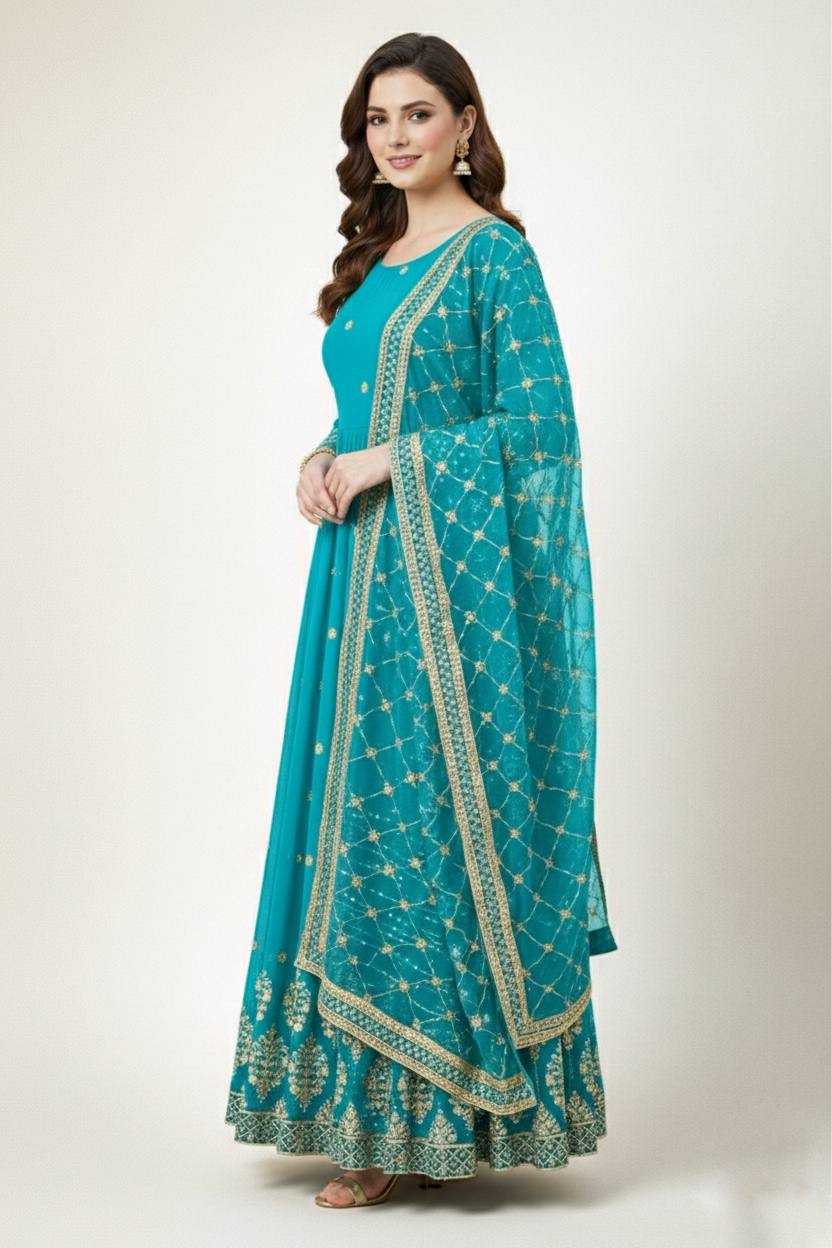 Ynf Faux Georgette KESH499 359 Gowns Wholesale Embroidery Gowns Georgette Gown Designer Gowns Manufacturer- Kapda Export