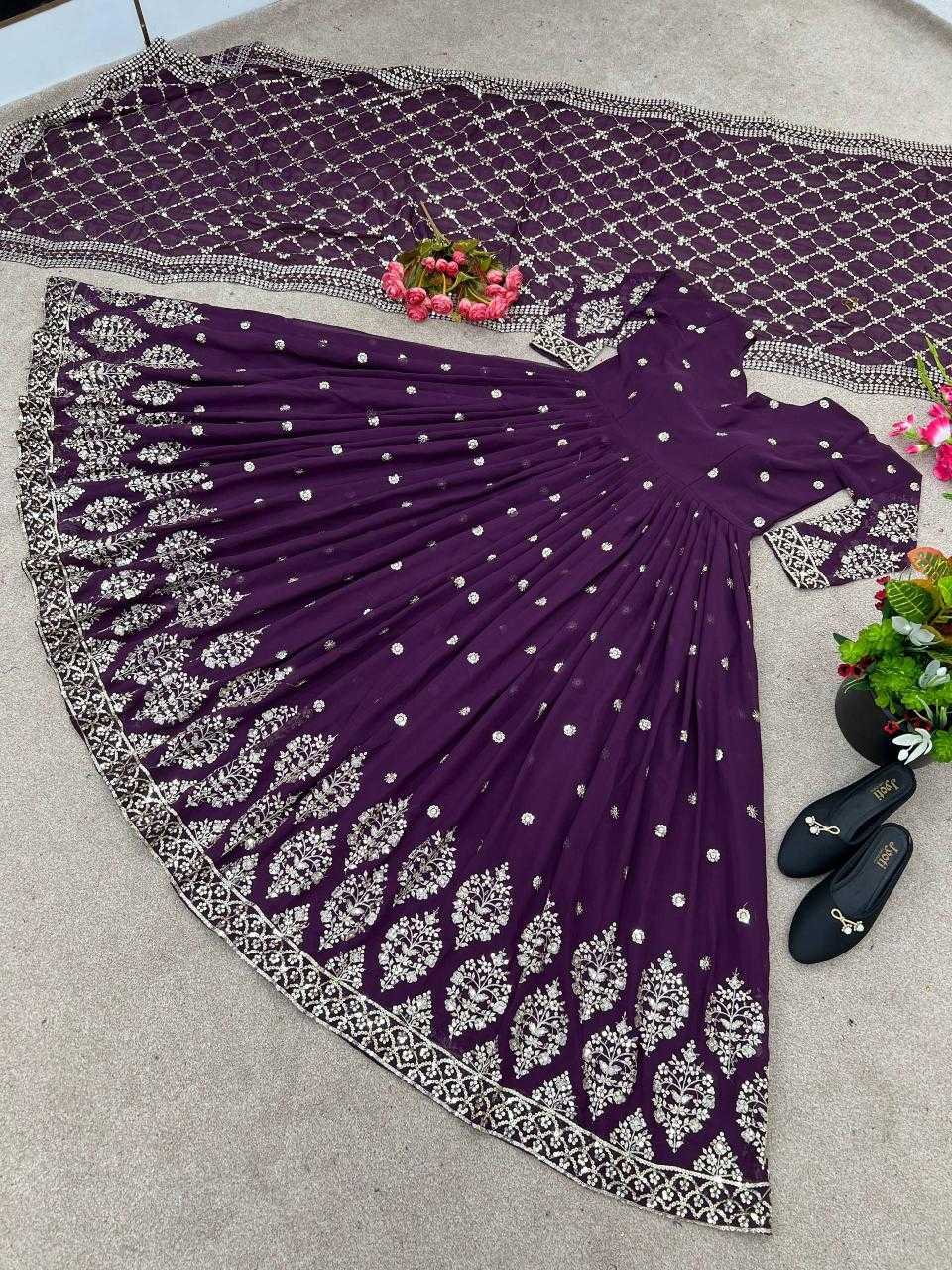 Ynf Faux Georgette KESH499 359 Gowns Wholesale Embroidery Gowns Georgette Gown Designer Gowns Manufacturer- Kapda Export