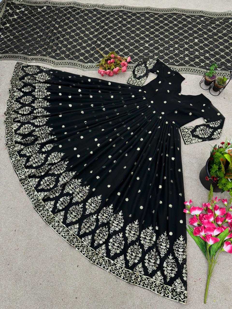 Ynf Faux Georgette KESH499 359 Gowns Wholesale Embroidery Gowns Georgette Gown Designer Gowns Manufacturer- Kapda Export