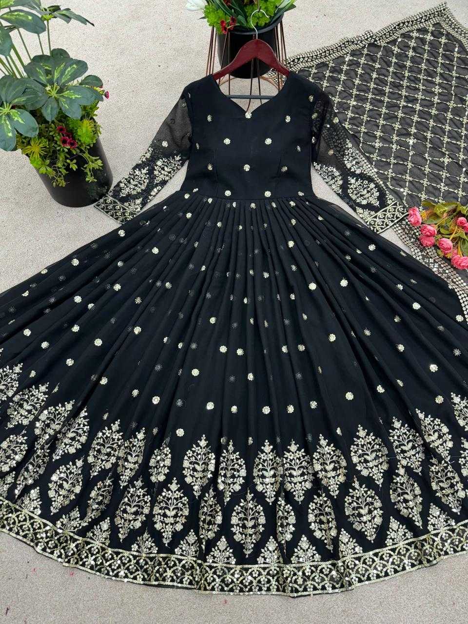 Ynf Faux Georgette KESH499 359 Gowns Wholesale Embroidery Gowns Georgette Gown Designer Gowns Manufacturer- Kapda Export