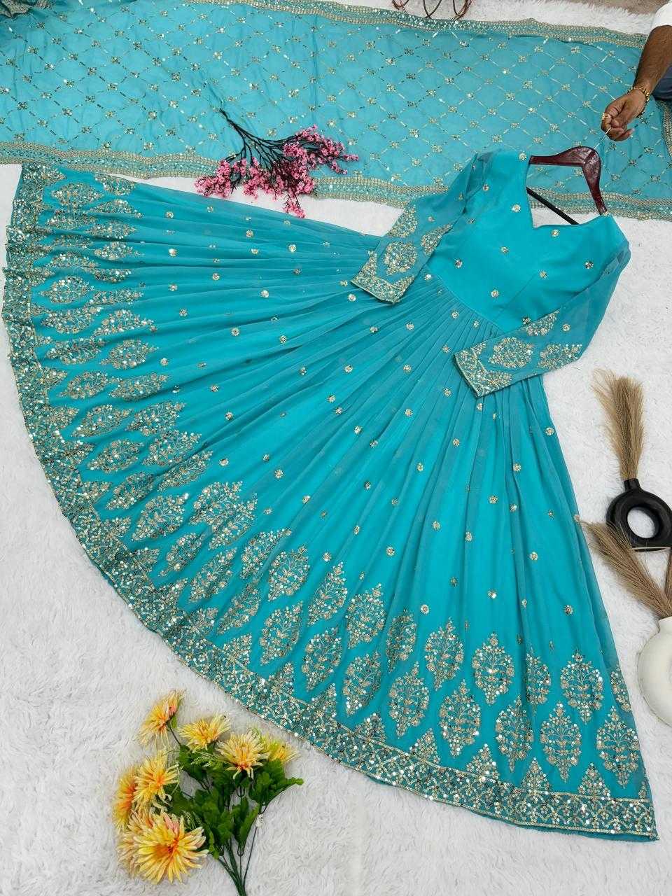 Ynf Faux Georgette KESH499 359 Gowns Wholesale Embroidery Gowns Georgette Gown Designer Gowns Manufacturer- Kapda Export