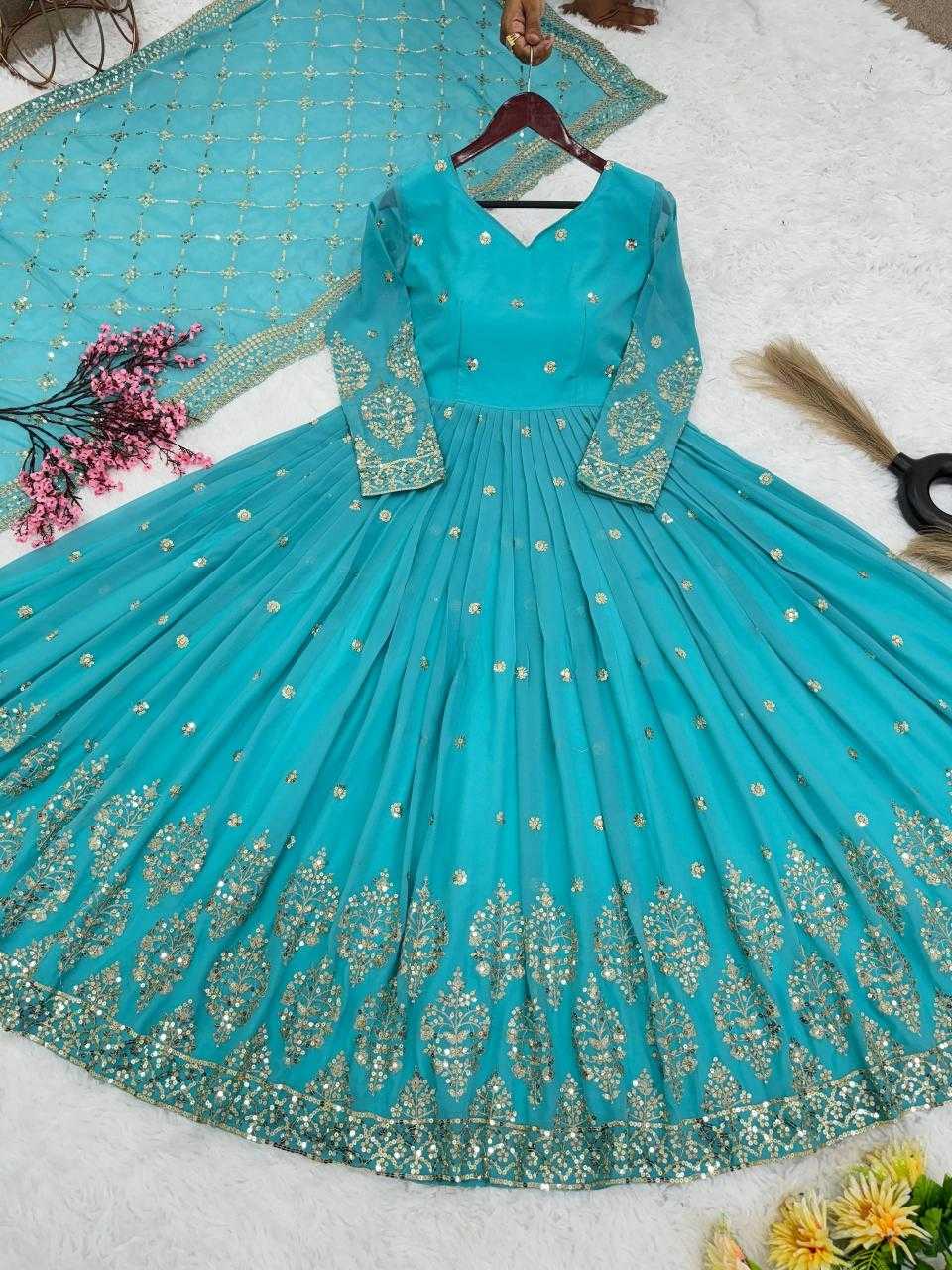 Ynf Faux Georgette KESH499 359 Gowns Wholesale Embroidery Gowns Georgette Gown Designer Gowns Manufacturer- Kapda Export