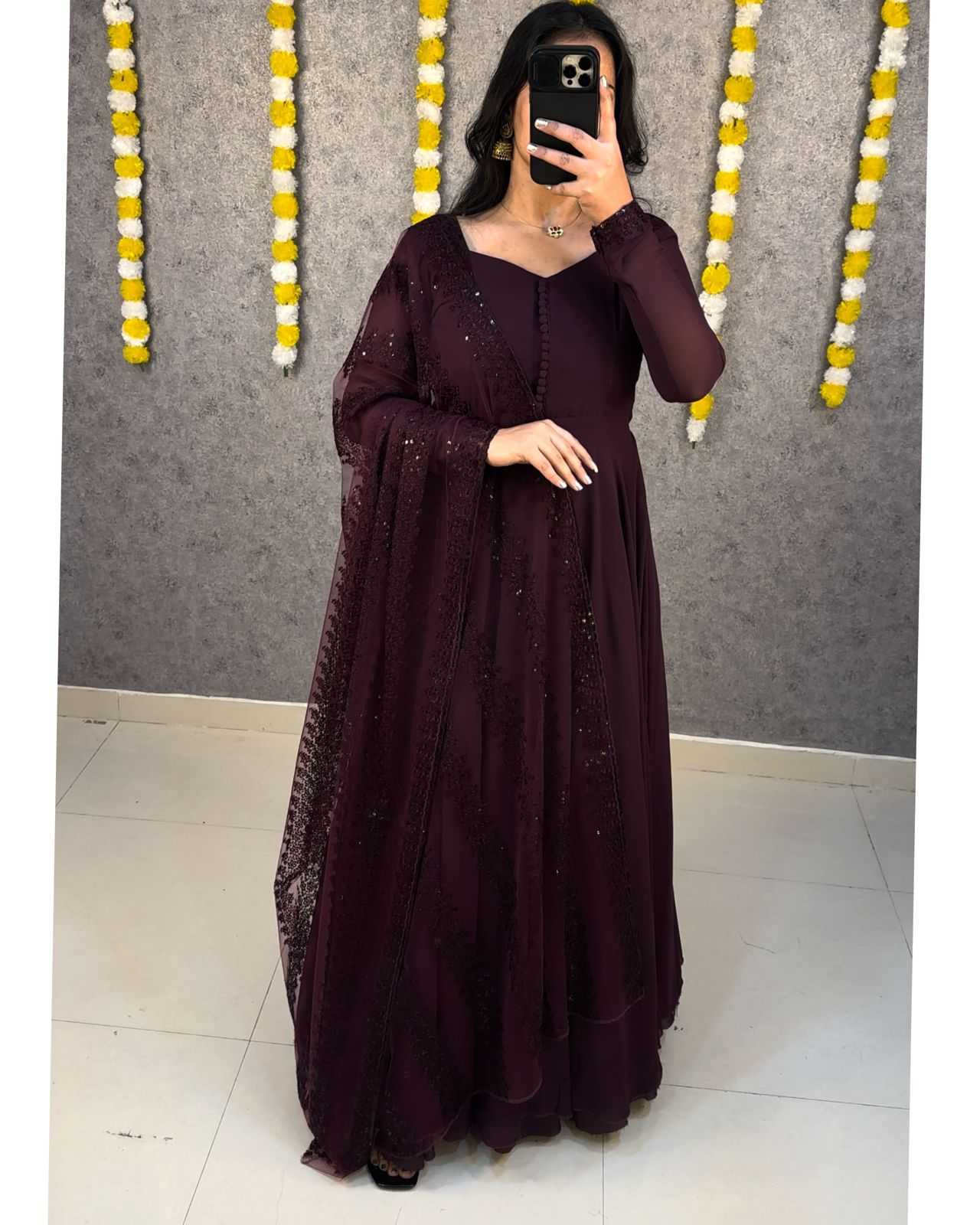 Ynf Faux Georgette KESH599 102 Gowns Festive Collections Plus Size Collections Wholesale Georgette Gown Party Wear Gowns Gown With Dupatta Manufacturer- Kapda Export