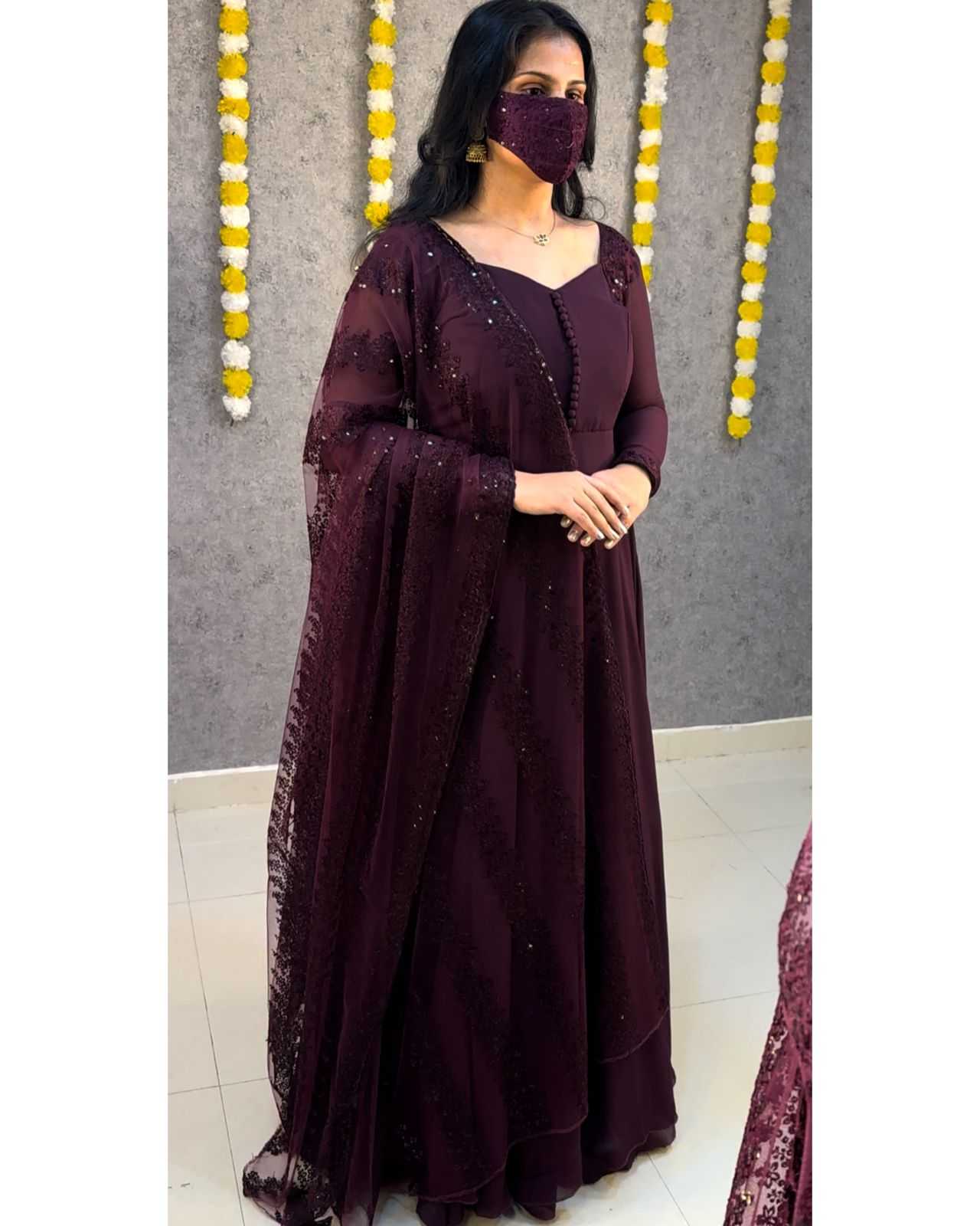 Ynf Faux Georgette KESH599 102 Gowns Festive Collections Plus Size Collections Wholesale Georgette Gown Party Wear Gowns Gown With Dupatta Manufacturer- Kapda Export