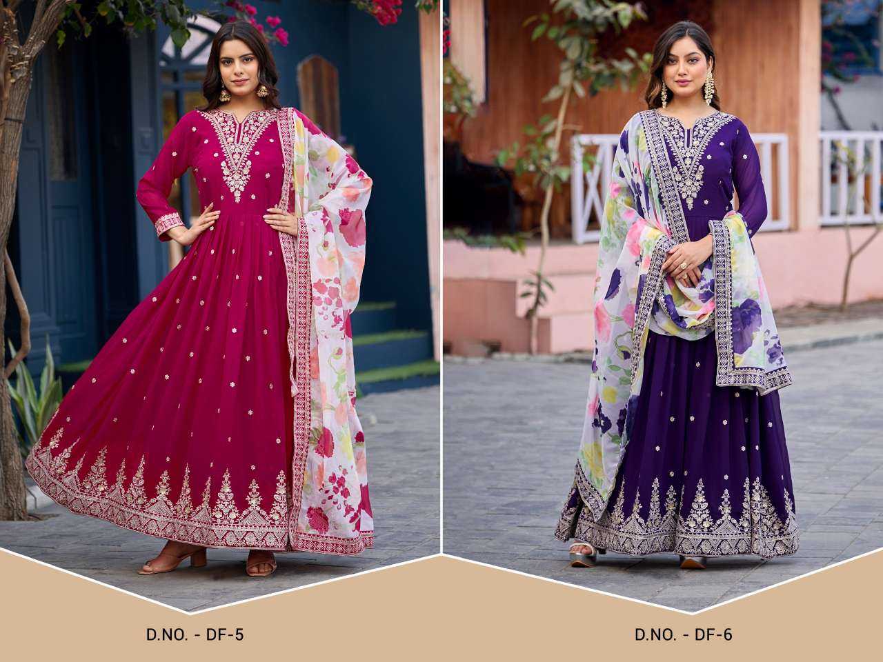 Ynf Faux Georgette KESH677 DF-5 & 6 Gowns Wholesale Party Gowns Georgette Gown Designer Gowns Manufacturer- Kapda Export